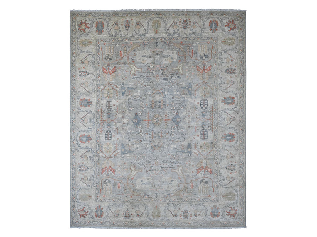 8'1" x 9'10" New Hand Knotted Grey Wool Rectangle Oriental Rug - MOA10220465