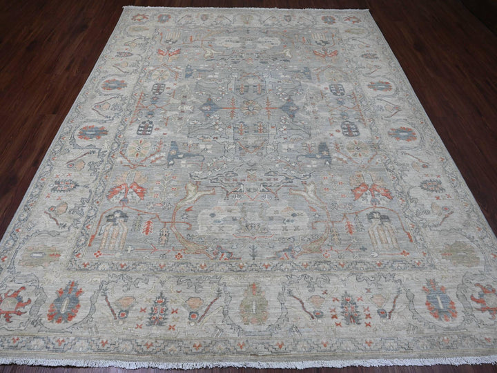 8'1" x 9'10" New Hand Knotted Grey Wool Rectangle Oriental Rug - MOA10220465