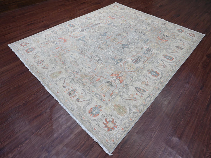 8'1" x 9'10" New Hand Knotted Grey Wool Rectangle Oriental Rug - MOA10220465