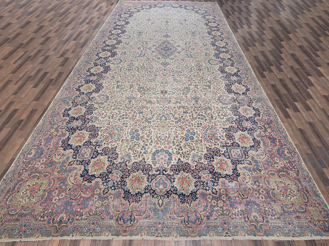 11'9" x 23'0" Vintage Hand Knotted Ivory Wool Rectangle Oriental Rug - MOA1022046