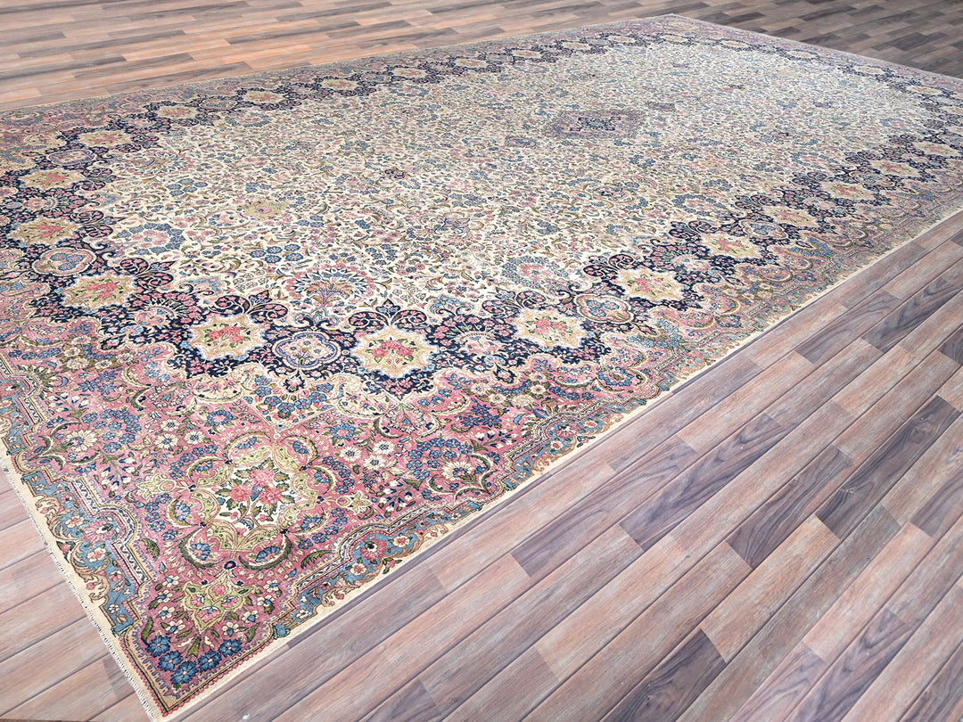 11'9" x 23'0" Vintage Hand Knotted Ivory Wool Rectangle Oriental Rug - MOA1022046