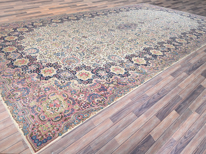 11'9" x 23'0" Vintage Hand Knotted Ivory Wool Rectangle Oriental Rug - MOA1022046