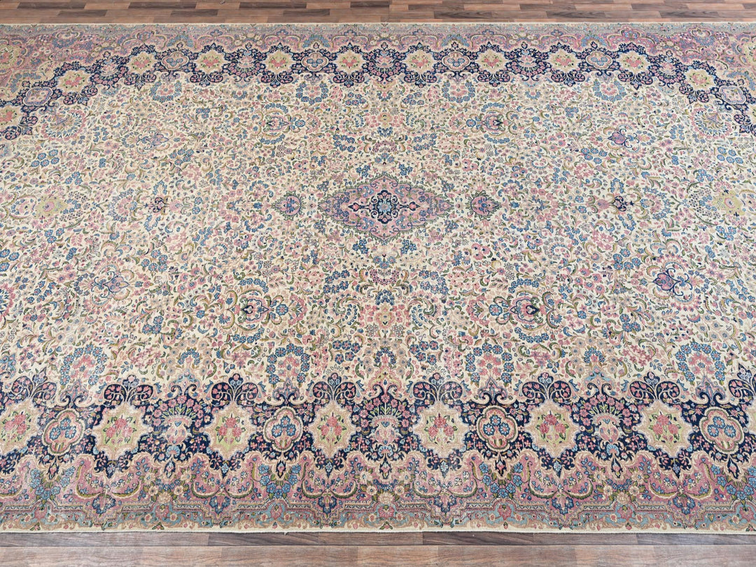 11'9" x 23'0" Vintage Hand Knotted Ivory Wool Rectangle Oriental Rug - MOA1022046