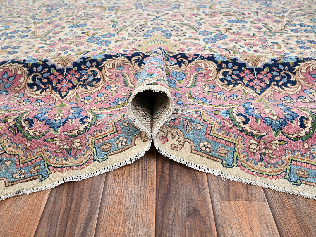 11'9" x 23'0" Vintage Hand Knotted Ivory Wool Rectangle Oriental Rug - MOA1022046
