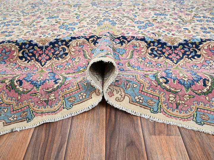 11'9" x 23'0" Vintage Hand Knotted Ivory Wool Rectangle Oriental Rug - MOA1022046