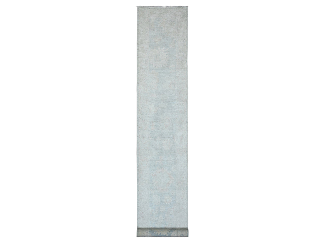 2'10" x 19'6" New Hand Knotted Grey Wool Runner Oriental Rug - MOA10220471