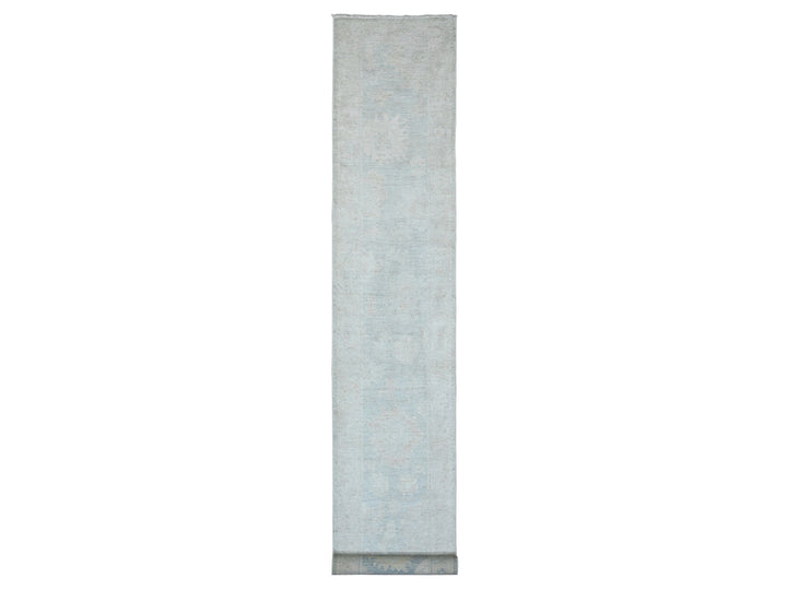 2'10" x 19'6" New Hand Knotted Grey Wool Runner Oriental Rug - MOA10220471