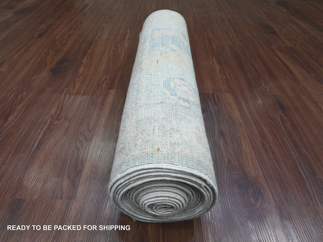 2'10" x 19'6" New Hand Knotted Grey Wool Runner Oriental Rug - MOA10220471