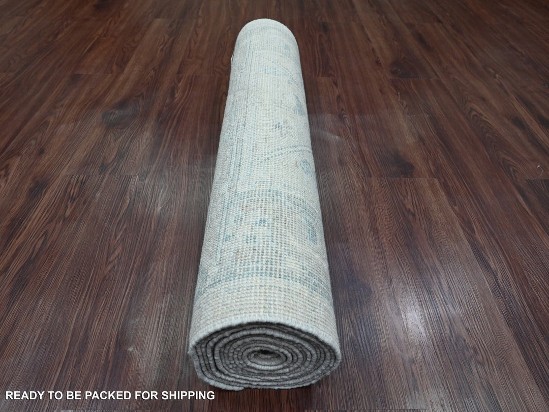 2'10" x 13'7" New Hand Knotted Ivory Wool Runner Oriental Rug - MOA10220473