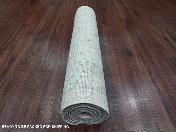 2'10" x 13'7" New Hand Knotted Ivory Wool Runner Oriental Rug - MOA10220473