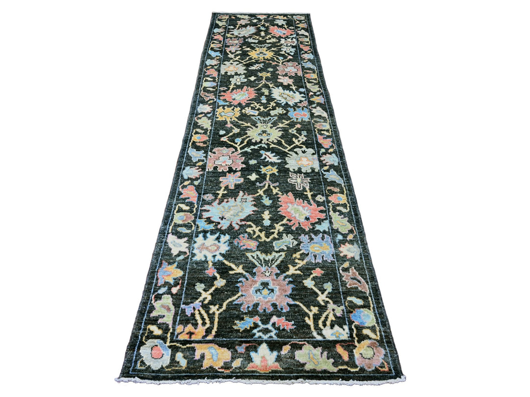 3'3" x 11'6" New Hand Knotted Black Wool Runner Oriental Rug - MOA10220474