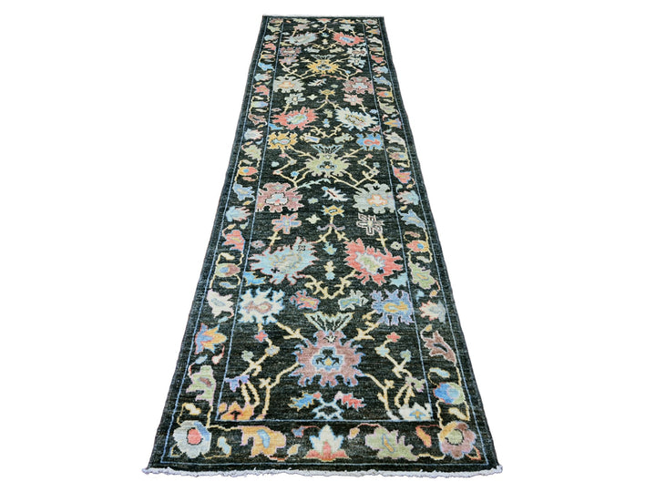 3'3" x 11'6" New Hand Knotted Black Wool Runner Oriental Rug - MOA10220474