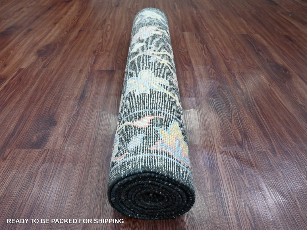 3'3" x 11'6" New Hand Knotted Black Wool Runner Oriental Rug - MOA10220474