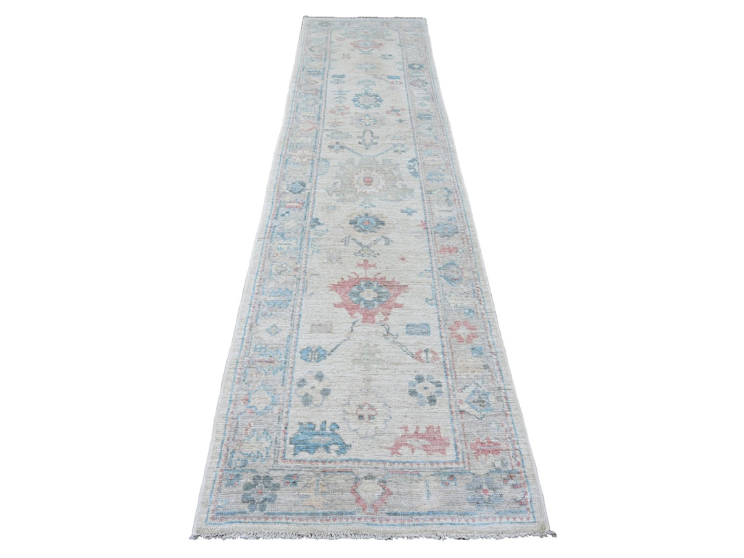 2'10" x 11'7" New Hand Knotted Ivory Wool Runner Oriental Rug - MOA10220475