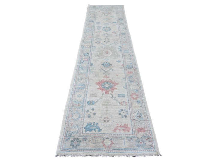 2'10" x 11'7" New Hand Knotted Ivory Wool Runner Oriental Rug - MOA10220475