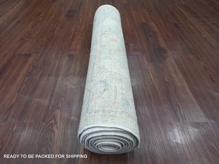 2'10" x 11'7" New Hand Knotted Ivory Wool Runner Oriental Rug - MOA10220475
