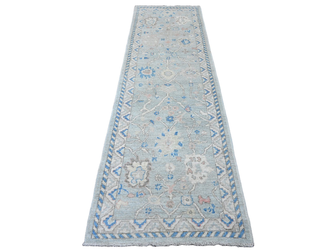 2'10" x 9'7" New Hand Knotted Grey Wool Runner Oriental Rug - MOA10220477
