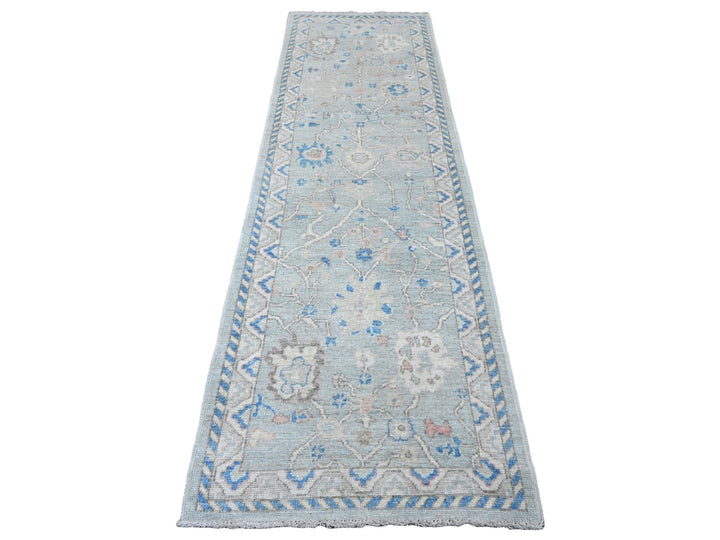 2'10" x 9'7" New Hand Knotted Grey Wool Runner Oriental Rug - MOA10220477