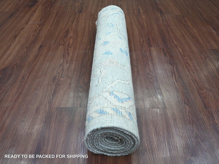 2'10" x 9'7" New Hand Knotted Grey Wool Runner Oriental Rug - MOA10220477