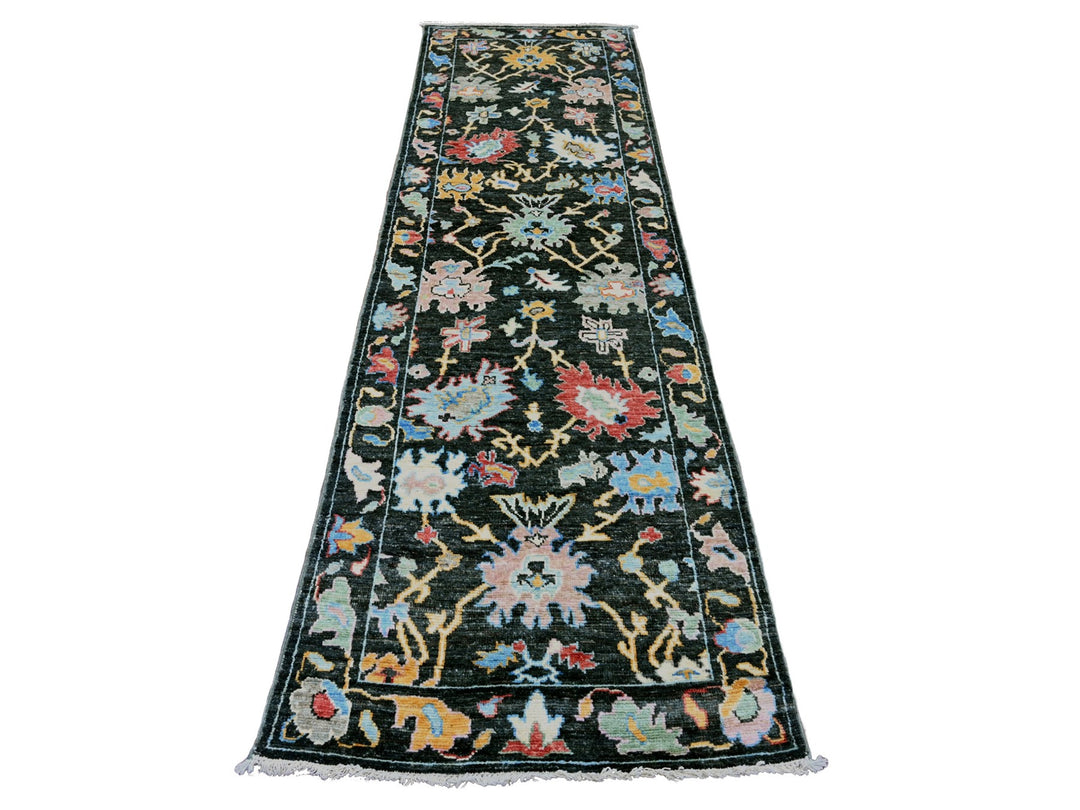 2'10" x 9'8" New Hand Knotted Black Wool Runner Oriental Rug - MOA10220478