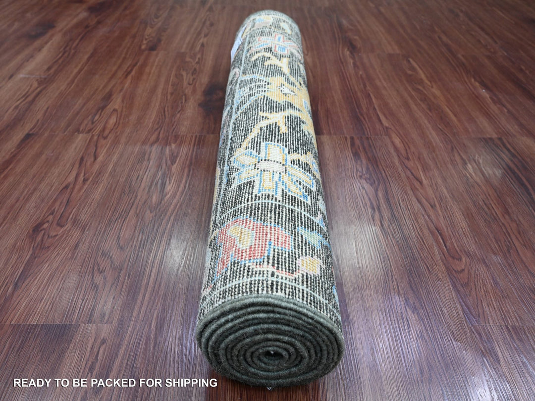 2'10" x 9'8" New Hand Knotted Black Wool Runner Oriental Rug - MOA10220478