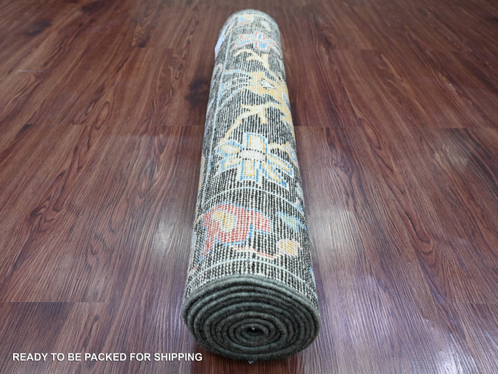 2'10" x 9'8" New Hand Knotted Black Wool Runner Oriental Rug - MOA10220478