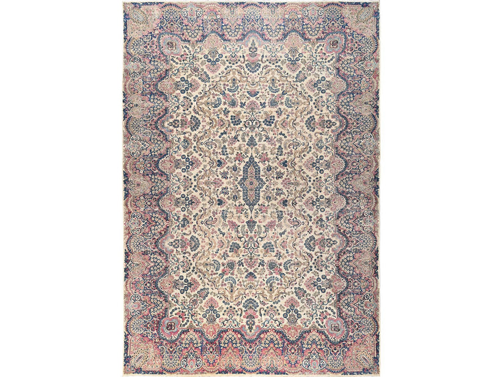 11'5" x 16'10" Vintage Hand Knotted Ivory Wool Rectangle Oriental Rug - MOA1022047