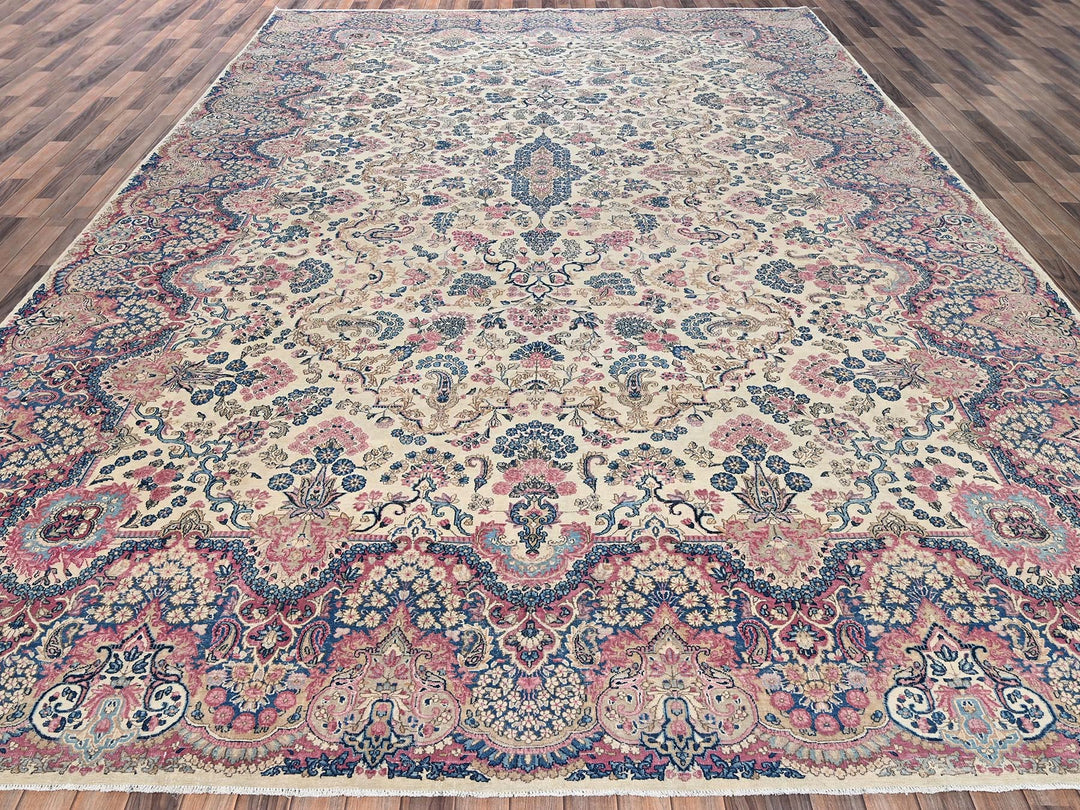 11'5" x 16'10" Vintage Hand Knotted Ivory Wool Rectangle Oriental Rug - MOA1022047
