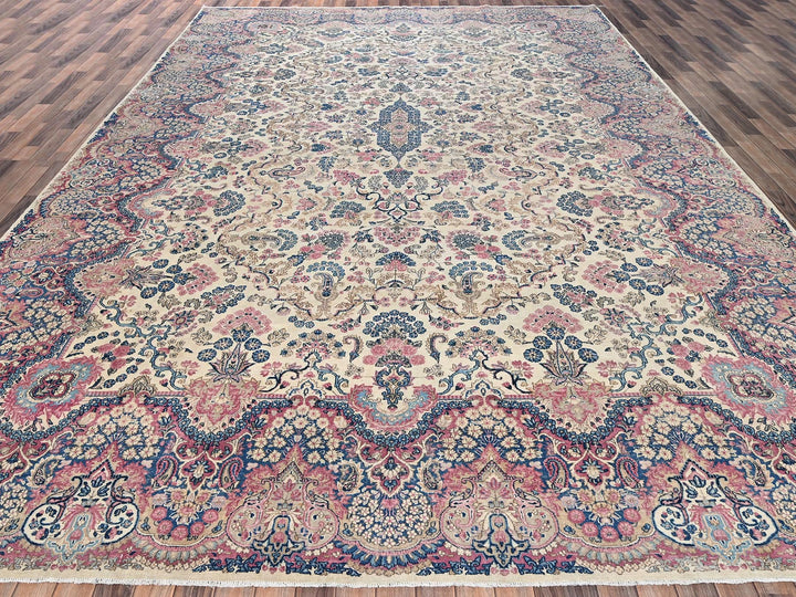 11'5" x 16'10" Vintage Hand Knotted Ivory Wool Rectangle Oriental Rug - MOA1022047