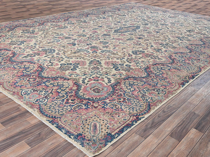 11'5" x 16'10" Vintage Hand Knotted Ivory Wool Rectangle Oriental Rug - MOA1022047