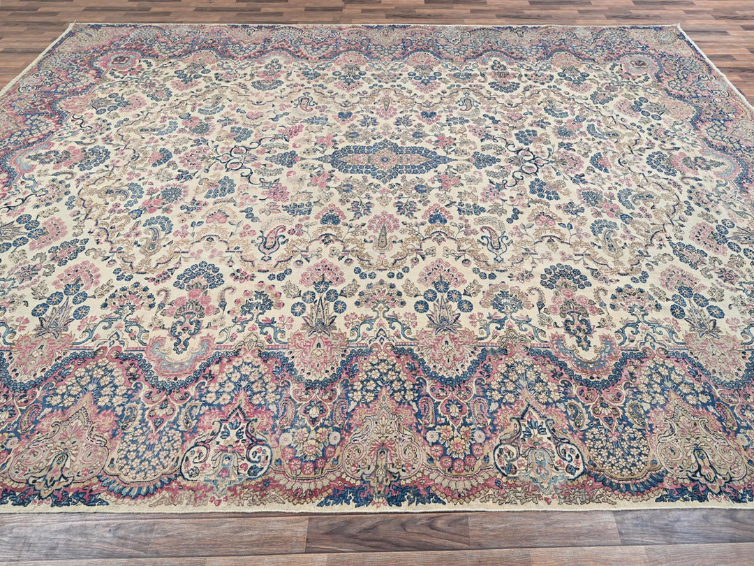 11'5" x 16'10" Vintage Hand Knotted Ivory Wool Rectangle Oriental Rug - MOA1022047