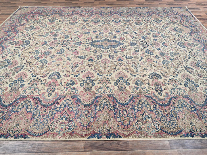 11'5" x 16'10" Vintage Hand Knotted Ivory Wool Rectangle Oriental Rug - MOA1022047