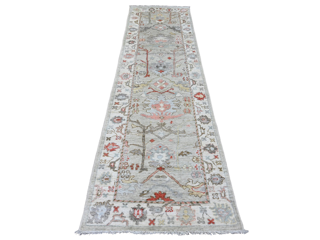 2'11" x 10'6" New Hand Knotted Grey Wool Runner Oriental Rug - MOA10220480