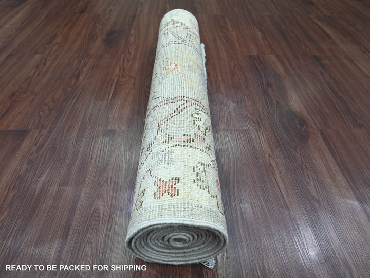 2'11" x 10'6" New Hand Knotted Grey Wool Runner Oriental Rug - MOA10220480