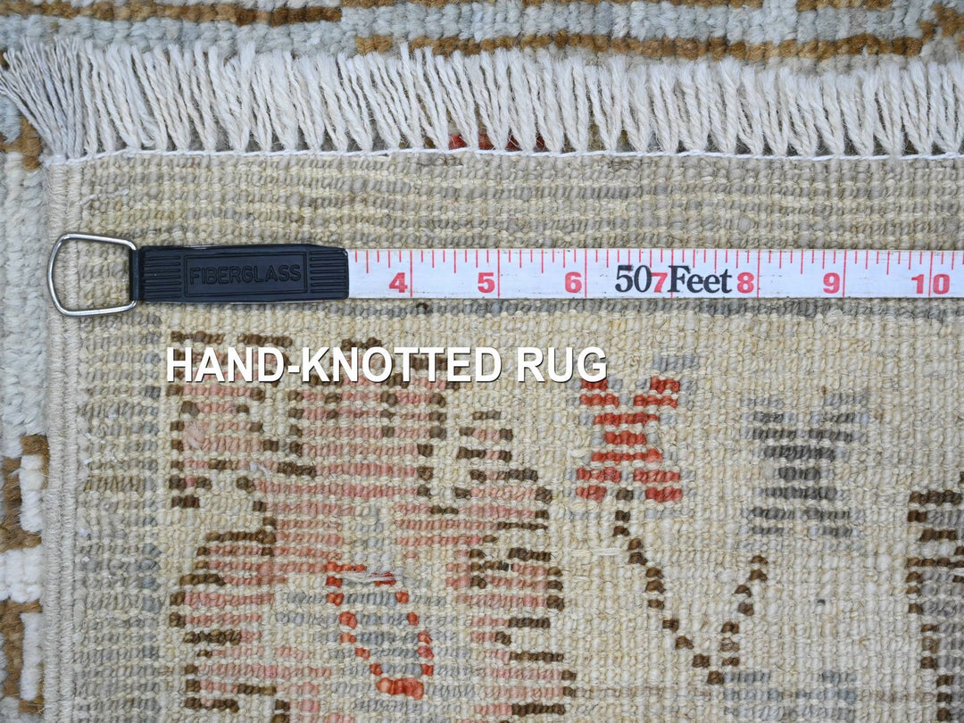 2'11" x 10'6" New Hand Knotted Grey Wool Runner Oriental Rug - MOA10220480