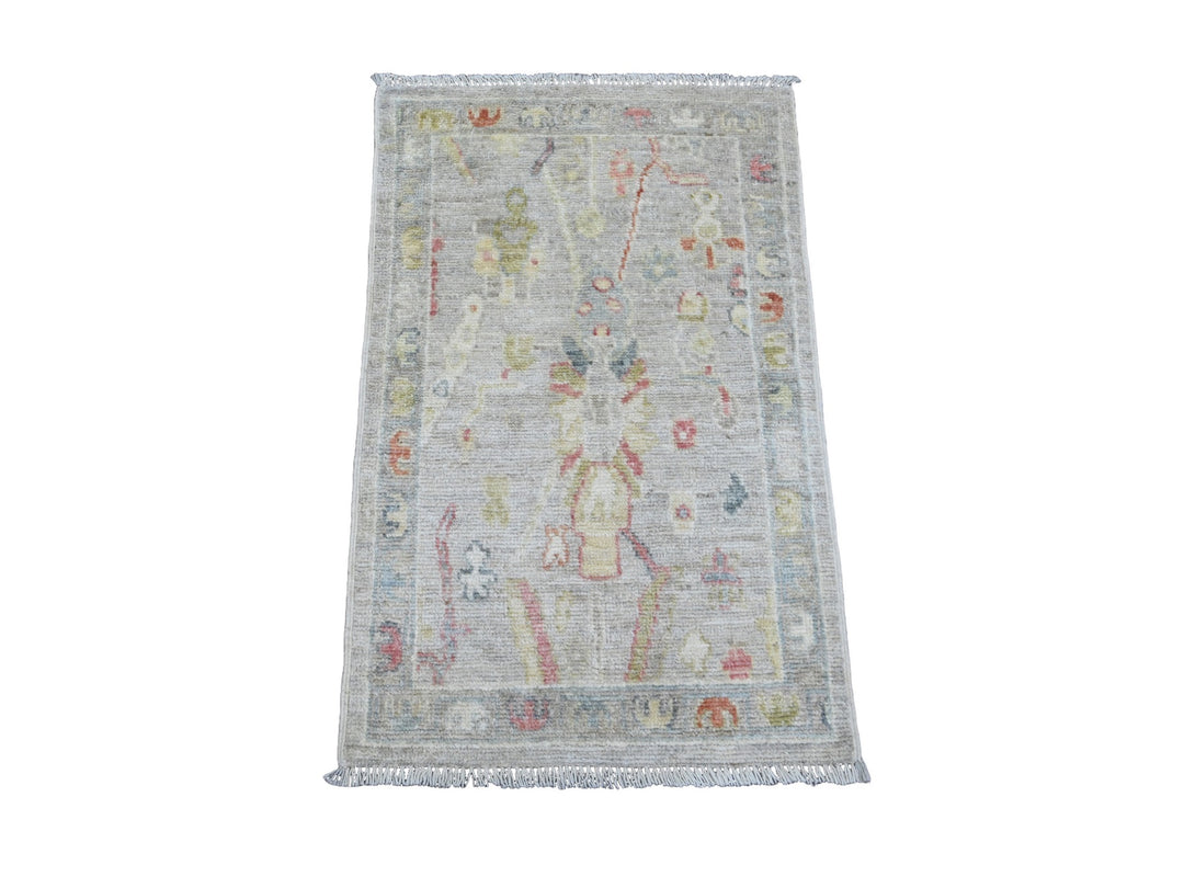 1'11" x 3'1" New Hand Knotted Grey Wool Rectangle Oriental Rug - MOA10220483