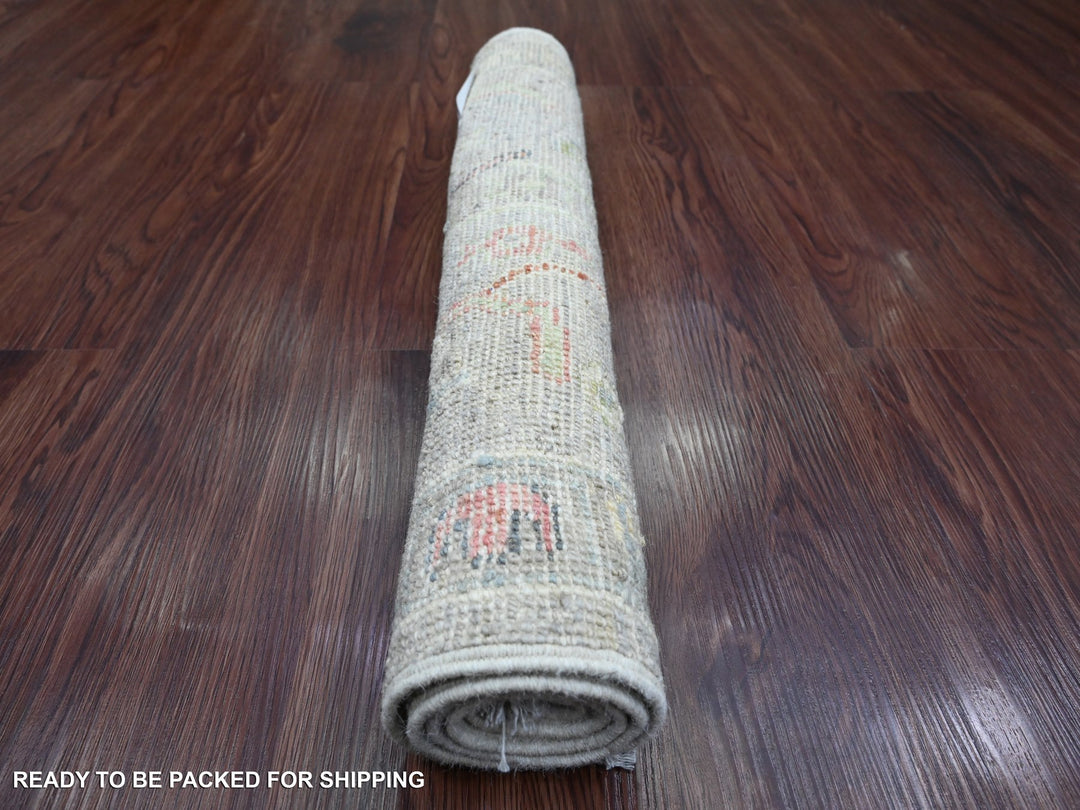 1'11" x 3'1" New Hand Knotted Grey Wool Rectangle Oriental Rug - MOA10220483
