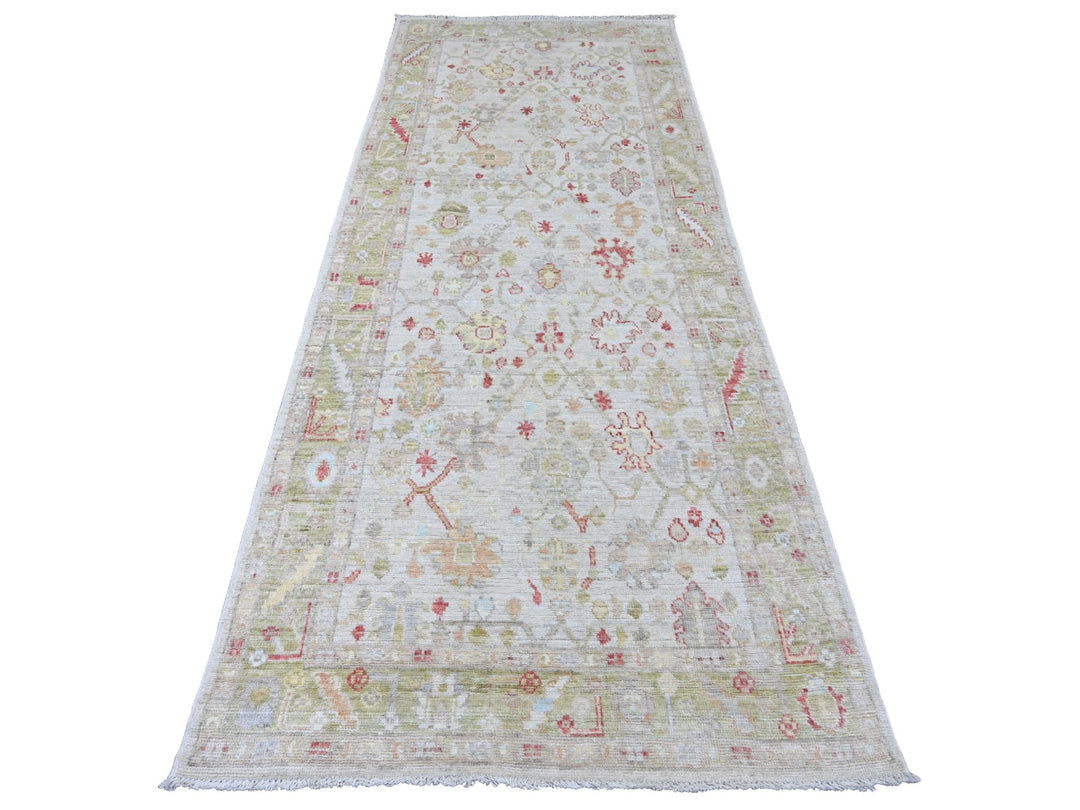3'11" x 9'10" New Hand Knotted Ivory Wool Runner Oriental Rug - MOA10220486