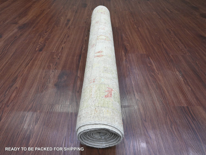 3'11" x 9'10" New Hand Knotted Ivory Wool Runner Oriental Rug - MOA10220486