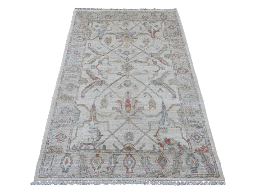 3'11" x 5'11" New Hand Knotted Ivory Wool Rectangle Oriental Rug - MOA10220487