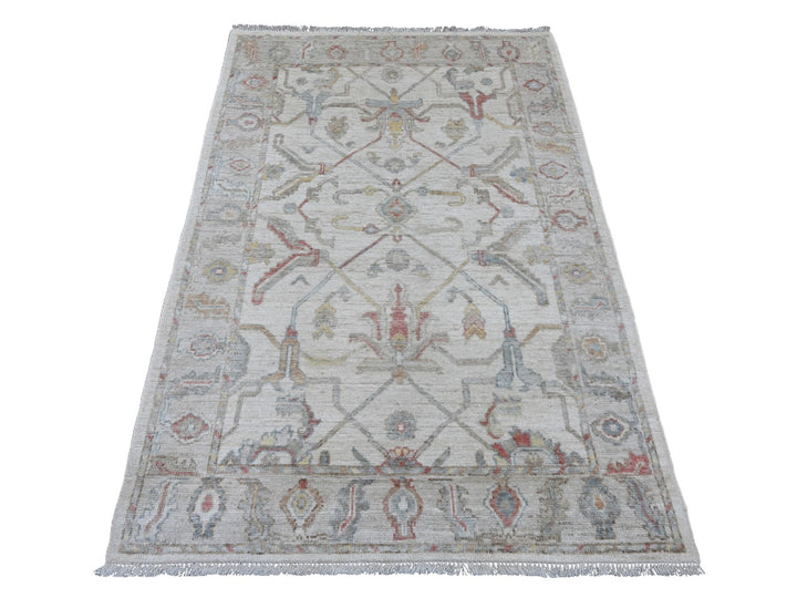3'11" x 5'11" New Hand Knotted Ivory Wool Rectangle Oriental Rug - MOA10220487