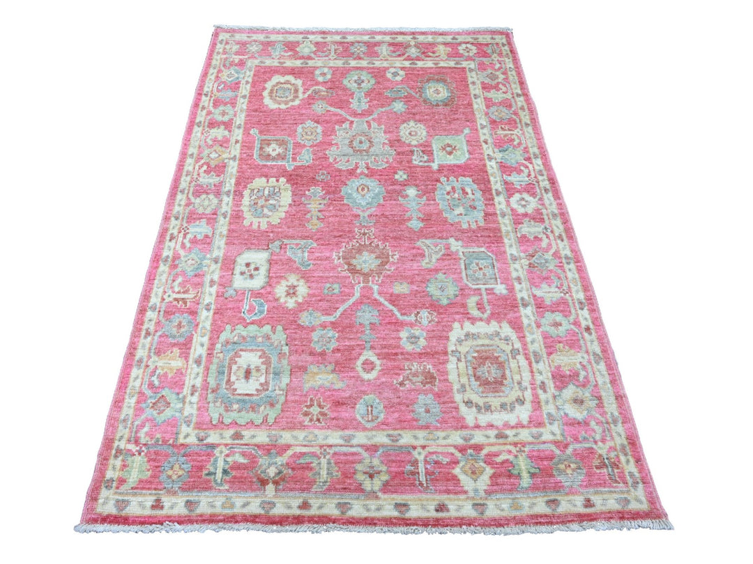 4'1" x 6'0" New Hand Knotted Pink Wool Rectangle Oriental Rug - MOA10220488