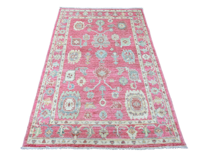 4'1" x 6'0" New Hand Knotted Pink Wool Rectangle Oriental Rug - MOA10220488