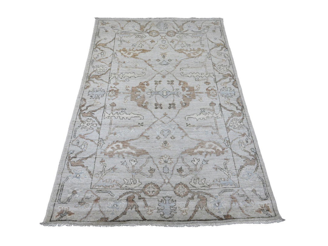 4'0" x 5'10" New Hand Knotted Grey Wool Rectangle Oriental Rug - MOA10220489