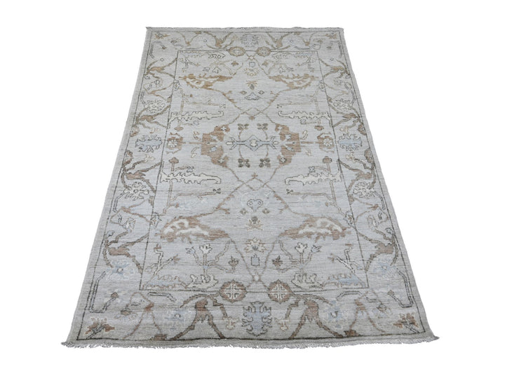 4'0" x 5'10" New Hand Knotted Grey Wool Rectangle Oriental Rug - MOA10220489