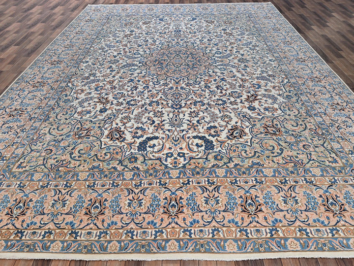 11'6" x 16'6" Vintage Hand Knotted Ivory Wool Rectangle Oriental Rug - MOA1022048