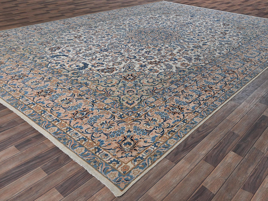 11'6" x 16'6" Vintage Hand Knotted Ivory Wool Rectangle Oriental Rug - MOA1022048