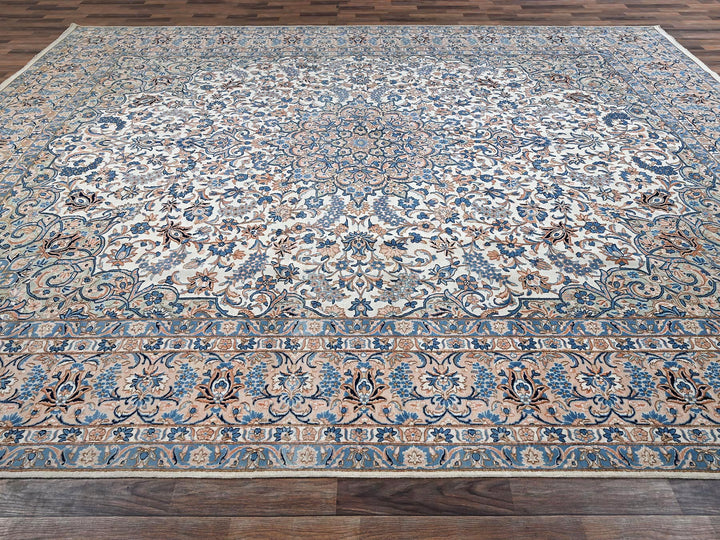 11'6" x 16'6" Vintage Hand Knotted Ivory Wool Rectangle Oriental Rug - MOA1022048