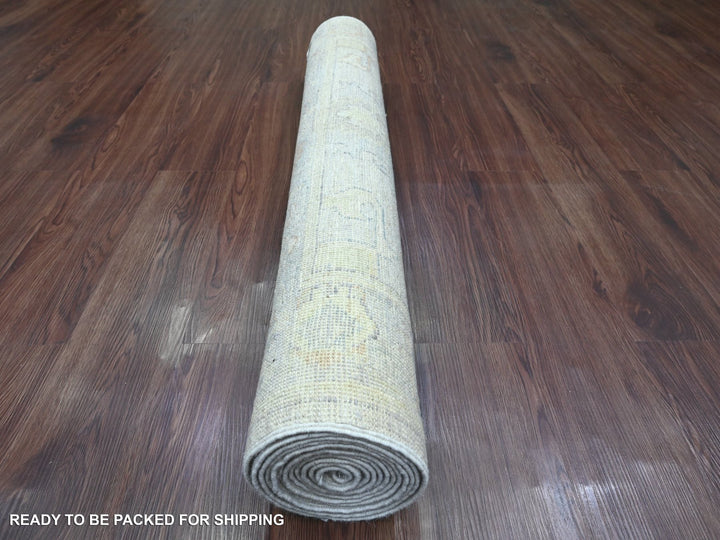 3'9" x 11'11" New Hand Knotted Ivory Wool Runner Oriental Rug - MOA10220495