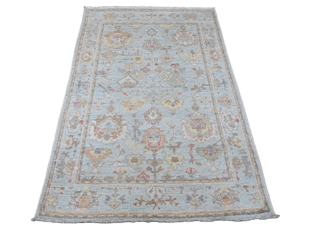 4'1" x 6'1" New Hand Knotted Blue Wool Rectangle Oriental Rug - MOA10220496